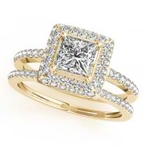 Princess Cut Diamond Halo Bridal Set 14k Yellow Gold (2.20ct)