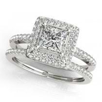 Princess Cut Diamond Halo Bridal Set 18k White Gold (2.20ct)