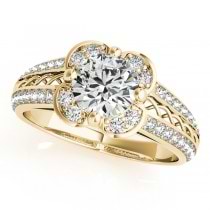 Micro-pave' Flower Halo Diamond Engagement Ring 14k Yellow Gold 2.00ct