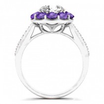 Floral Design Round Halo Amethyst Engagement Ring 14k White Gold (2.50ct)
