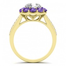 Floral Design Round Halo Amethyst Engagement Ring 14k Yellow Gold (2.50ct)