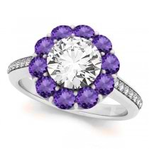 Floral Design Round Halo Amethyst Engagement Ring 18k White Gold (2.50ct)