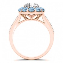 Floral Design Round Halo Aquamarine Engagement Ring 14k Rose Gold (2.50ct)