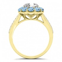 Floral Design Round Halo Aquamarine Engagement Ring 14k Yellow Gold (2.50ct)