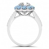 Floral Design Round Halo Aquamarine Engagement Ring Palladium (2.50ct)
