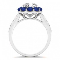 Floral Diamond & Blue Sapphire Halo Engagement Ring 14k White Gold (2.50ct)