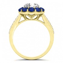 Floral Diamond & Blue Sapphire Halo Engagement Ring 14k Yellow Gold (2.50ct)