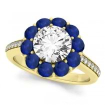 Floral Diamond & Blue Sapphire Halo Engagement Ring 18k Yellow Gold (2.50ct)