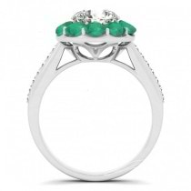 Floral Design Round Halo Emerald Engagement Ring 14k White Gold (2.50ct)