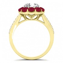 Floral Design Round Halo Ruby Engagement Ring 14k Yellow Gold (2.50ct)
