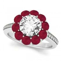 Floral Design Round Halo Ruby Engagement Ring 18k White Gold (2.50ct)