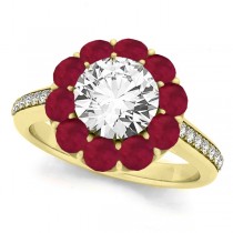 Floral Design Round Halo Ruby Engagement Ring 18k Yellow Gold (2.50ct)