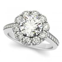 Floral Design Round Halo Engagement Ring 18k White Gold (2.50ct)