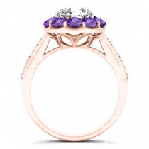 Diamond & Amethyst Floral Halo Engagement Ring Setting 14k Rose Gold (1.00ct)