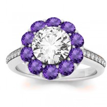 Diamond & Amethyst Floral Halo Engagement Ring Setting 14k White Gold (1.00ct)