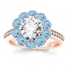 Diamond & Aquamarine Floral Halo Engagement Ring Setting 14k Rose Gold (1.00ct)