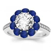 Diamond & Blue Sapphire Floral Engagement Ring Setting Palladium (1.00ct)