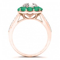 Diamond & Emerald Floral Halo Engagement Ring Setting 18k Rose Gold (1.00ct)