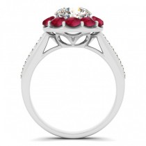 Diamond & Ruby Floral Round Halo Engagement Ring Setting 14k White Gold (1.00ct)
