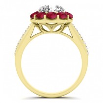 Diamond & Ruby Floral Round Halo Engagement Ring Setting 14k Yellow Gold (1.00ct)