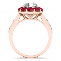 Diamond & Ruby Floral Round Halo Engagement Ring Setting 18k Rose Gold (1.00ct)
