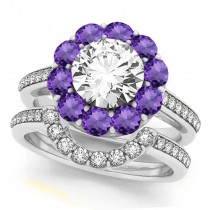 Floral Design Round Halo Amethyst Bridal Set Platinum (2.73ct)