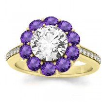 Diamond & Amethyst Floral Halo Bridal Set Setting 18k Yellow Gold (1.23ct)