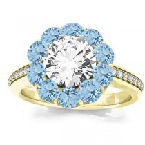 Diamond & Aquamarine Floral Halo Bridal Set Setting 18k Yellow Gold (1.23ct)