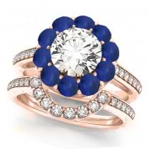 Floral Design Round Halo Blue Sapphire Bridal Set 14k Rose Gold (2.73ct)