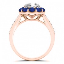 Floral Design Round Halo Blue Sapphire Bridal Set 14k Rose Gold (2.73ct)