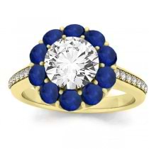 Floral Design Round Halo Blue Sapphire Bridal Set 14k Yellow Gold (2.73ct)