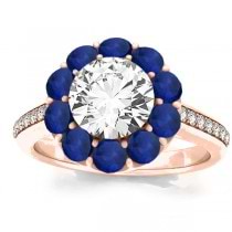 Floral Design Round Halo Blue Sapphire Bridal Set 18k Rose Gold (2.73ct)