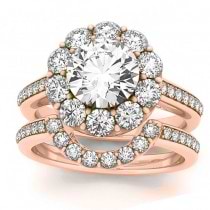 Diamond Floral Round Halo Bridal Set Setting 14k Rose Gold (1.23ct)
