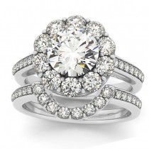 Diamond Floral Round Halo Bridal Set Setting 14k White Gold (1.23ct)