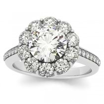 Diamond Floral Round Halo Bridal Set Setting 18k White Gold (1.23ct)