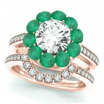 Floral Design Round Halo Emerald Bridal Set 18k Rose Gold (2.73ct)