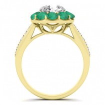 Floral Design Round Halo Emerald Bridal Set 18k Yellow Gold (2.73ct)