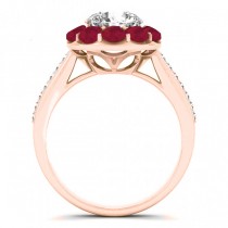 Floral Design Round Halo Ruby Bridal Set 14k Rose Gold (2.73ct)