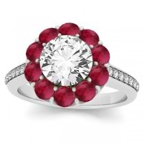 Diamond & Ruby Floral Halo Bridal Set Setting 18k White Gold (1.23ct)