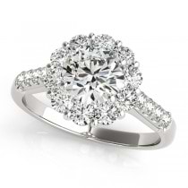 Floral Halo Round Diamond Engagement Ring 14k White Gold (1.82ct)