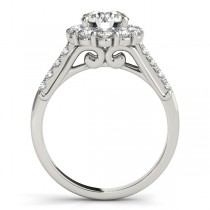Floral Halo Round Diamond Engagement Ring 14k White Gold (1.82ct)