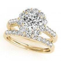 Floral Halo Round Diamond Bridal Set 18k Yellow Gold (2.12ct)