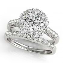 Floral Halo Round Diamond Bridal Set Platinum (2.12ct)