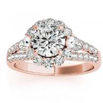 Diamond Halo w/ Pear Accent Engagement Ring 18k Rose Gold 0.91ct