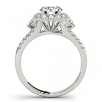 Diamond Halo w/ Pear Accent Engagement Ring 18k White Gold 0.91ct