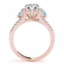 Diamond Halo w/ Aquamarine Pear Ring 14k Rose Gold 0.91ct