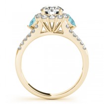 Diamond Halo w/ Aquamarine Pear Ring 14k Yellow Gold 0.91ct