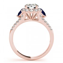 Diamond Halo w/ Blue Sapphire Pear Ring 14k Rose Gold 0.91ct