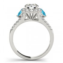 Diamond Halo w/ Blue Topaz Pear Ring 18k White Gold 0.91ct