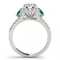 Diamond Halo w/ Emerald Pear Ring 14k White Gold 0.91ct